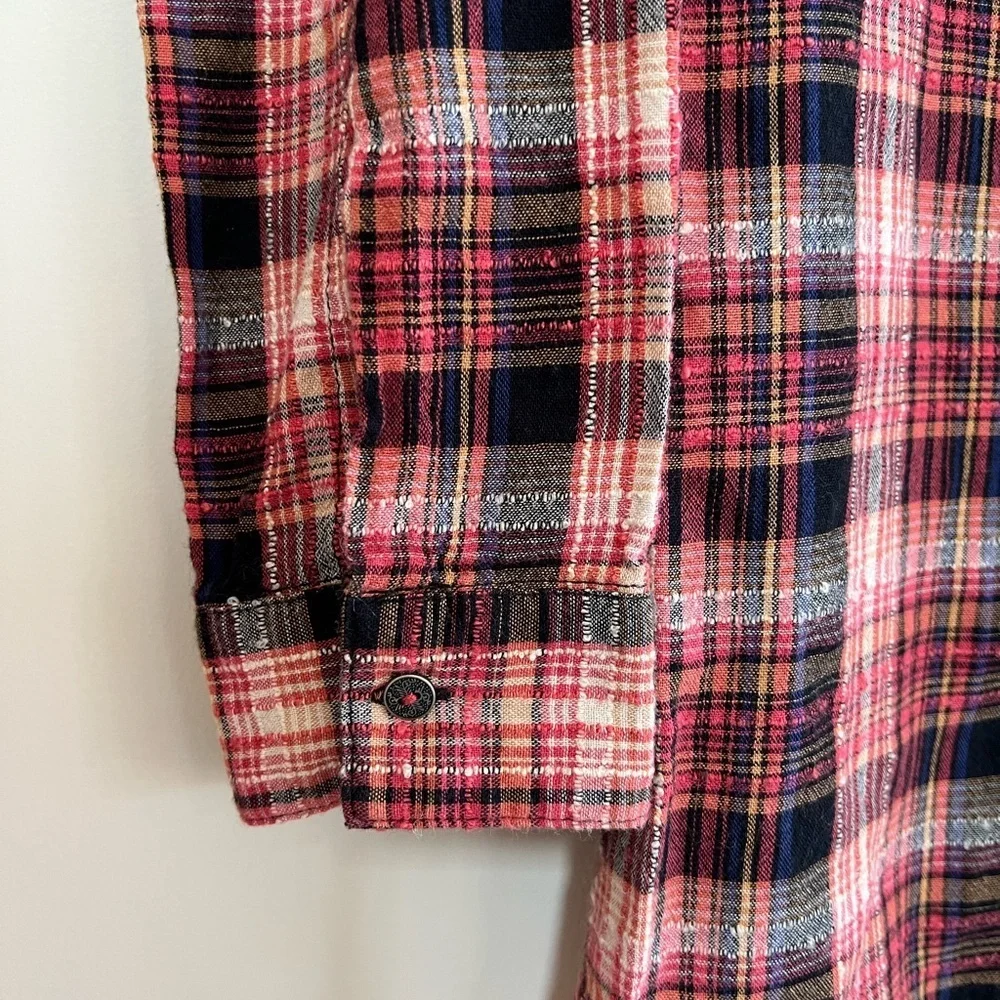 Free People Eight Days A Week Plaid Button Down Shirt Dress, Red/Navy Blue, sz S